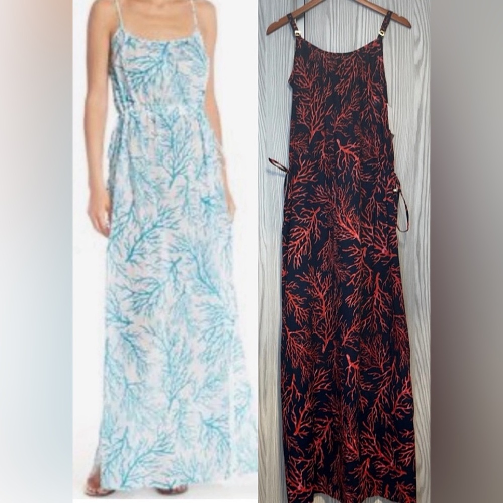 NWT Michael Kors 'Latana' Cotton Cover-Up Maxi Dress ~ in Navy and Coral Red